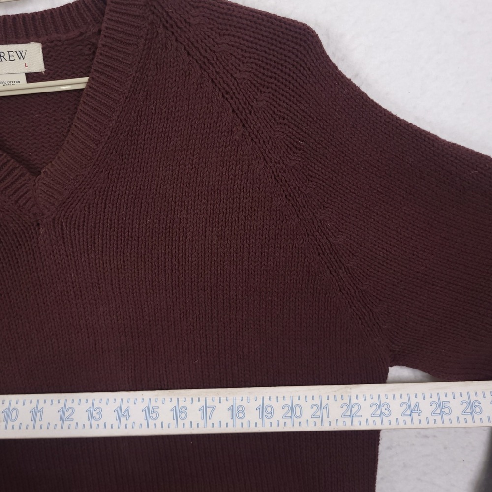 J.Crew V-Neck Sweater Mens L Burgundy Cotton Knit Raglan Pullover Classic - Picture 4 of 10